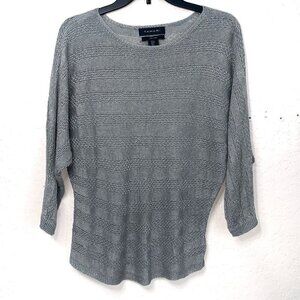 Tahari Linen Sweater Womens Small Open Knit Gray Dolman Sleeves Layering Casual‎